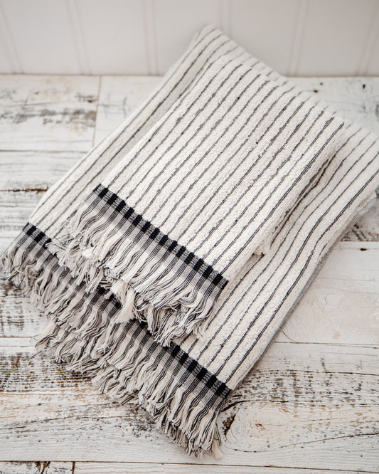 Black Striped Terry Bath Towel & Hand Towel