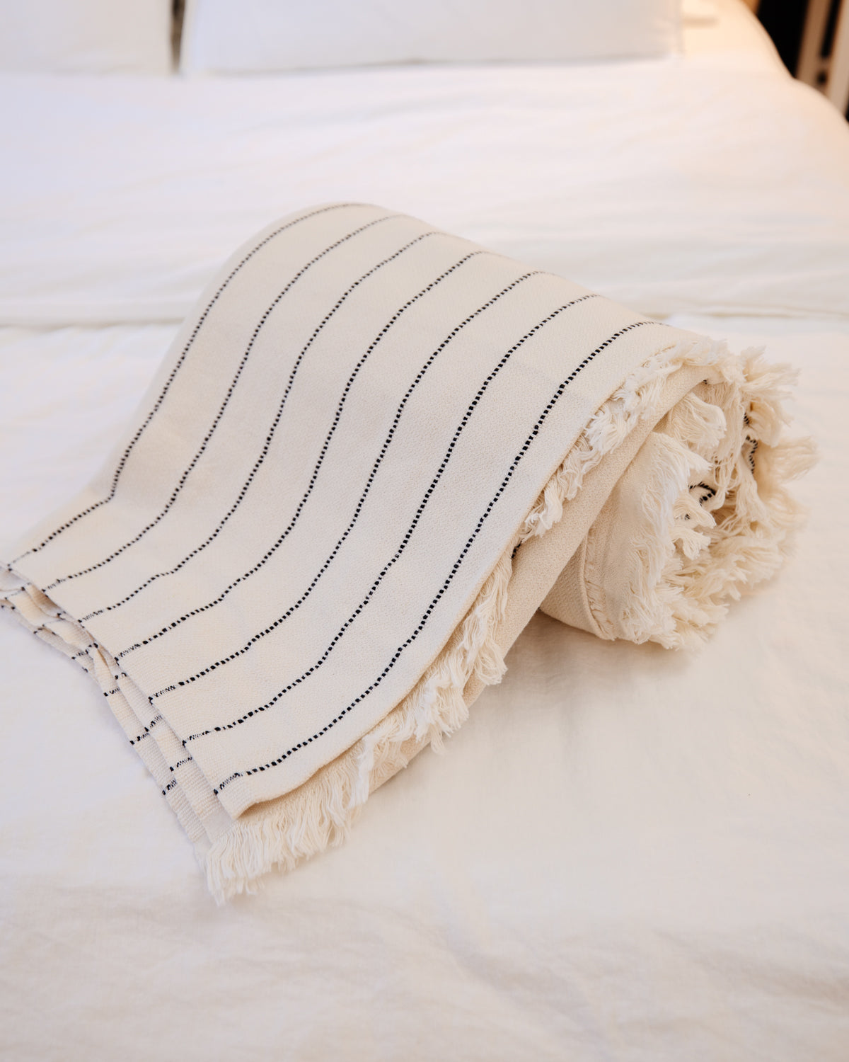 Boho Cream & Black Pinstripes Bedspread - King