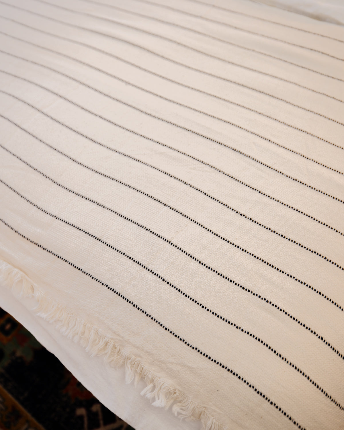 Boho Cream & Black Pinstripes Bedspread - King