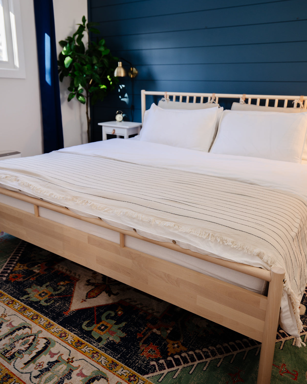 Boho Cream & Black Pinstripes Bedspread - King
