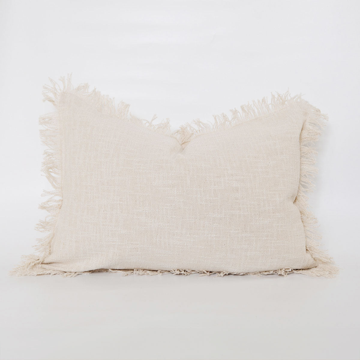 Signature Woven Ivory Slub Fringed Pillow Cover