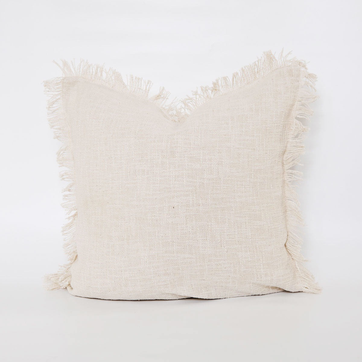 Signature Woven Ivory Slub Fringed Pillow Cover