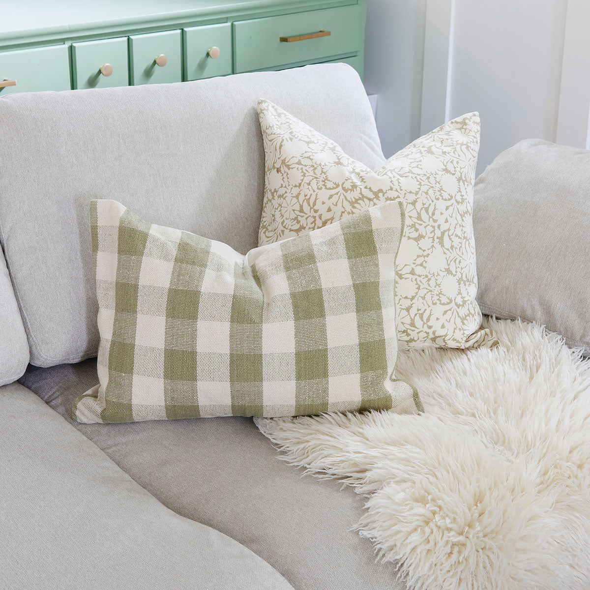 Signature Woven Olive Green Gingham Pillow Cover