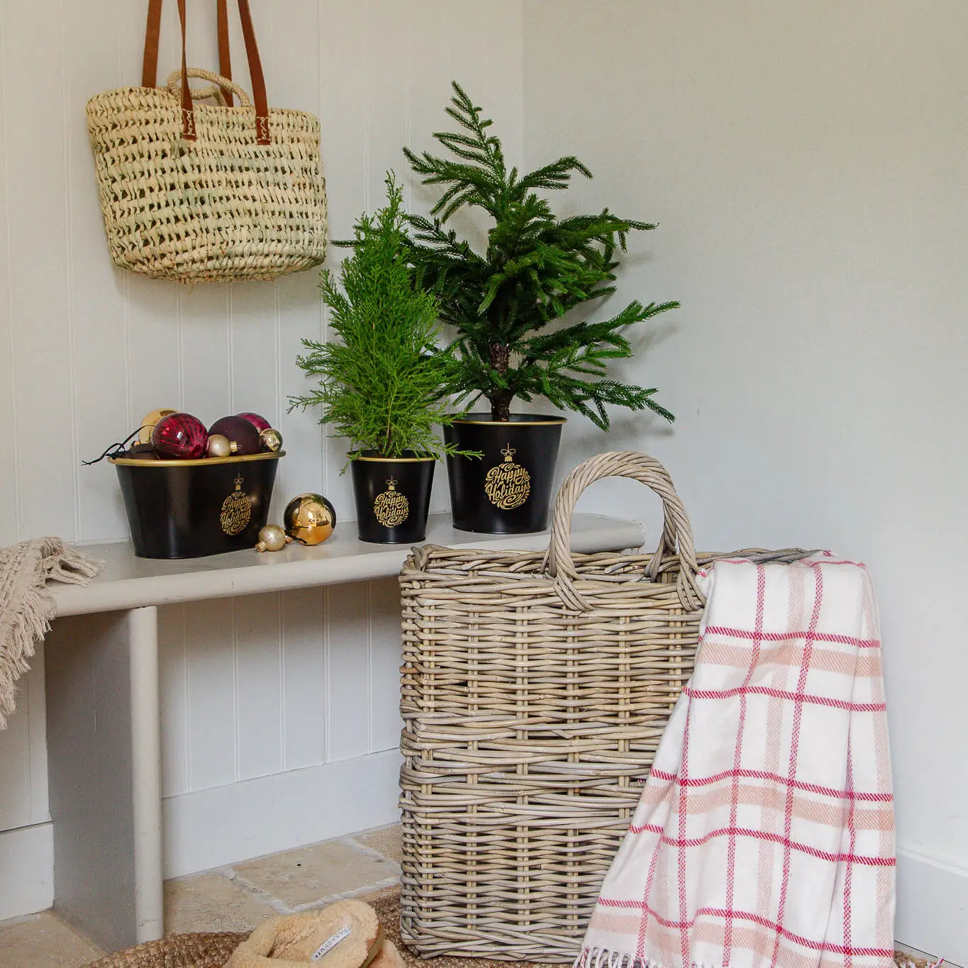 Tall Rectangular Grey Rattan Basket