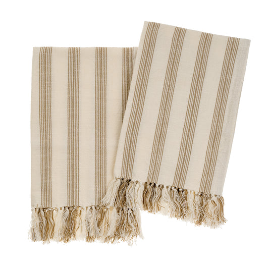 French Stripe Hammam Hand Towels S/2, Warm Sand