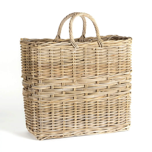 Tall Rectangular Grey Rattan Basket