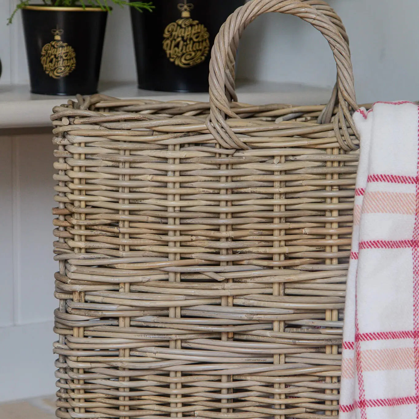 Tall Rectangular Grey Rattan Basket