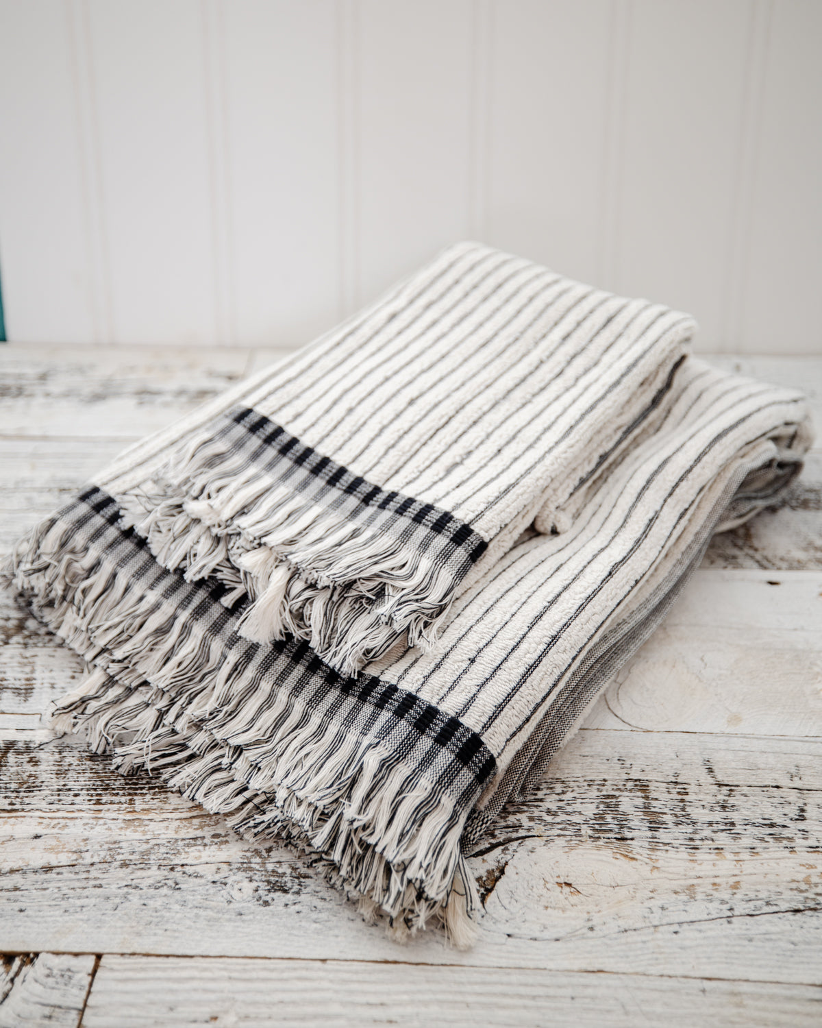 Black Striped Terry Bath Towel & Hand Towel