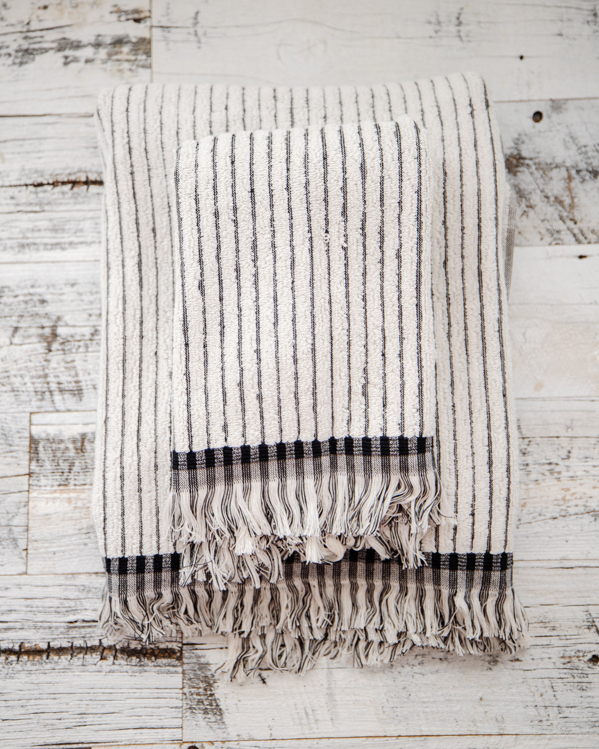 Black Striped Terry Bath Towel & Hand Towel