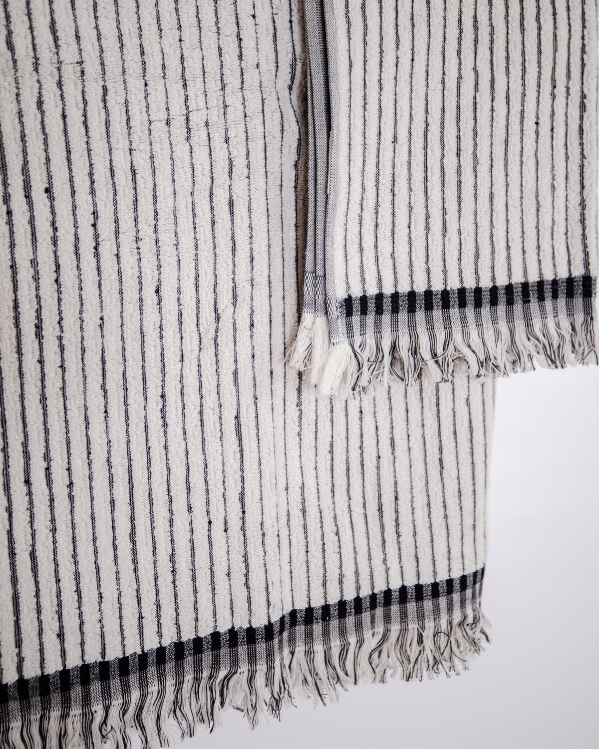 Black Striped Terry Bath Towel & Hand Towel