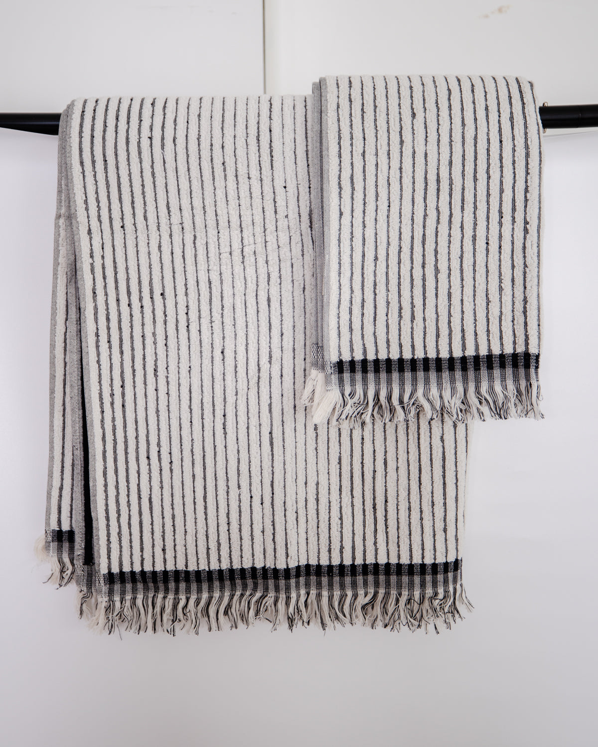 Black Striped Terry Bath Towel & Hand Towel