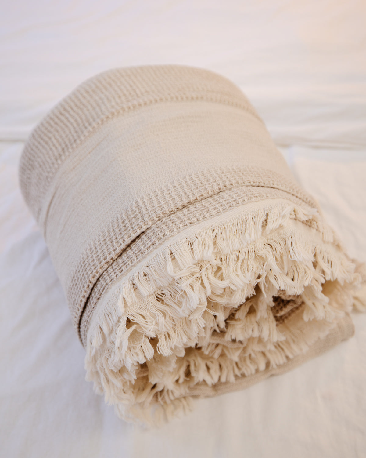 Boho Textured Stripe Beige Bedspread - King