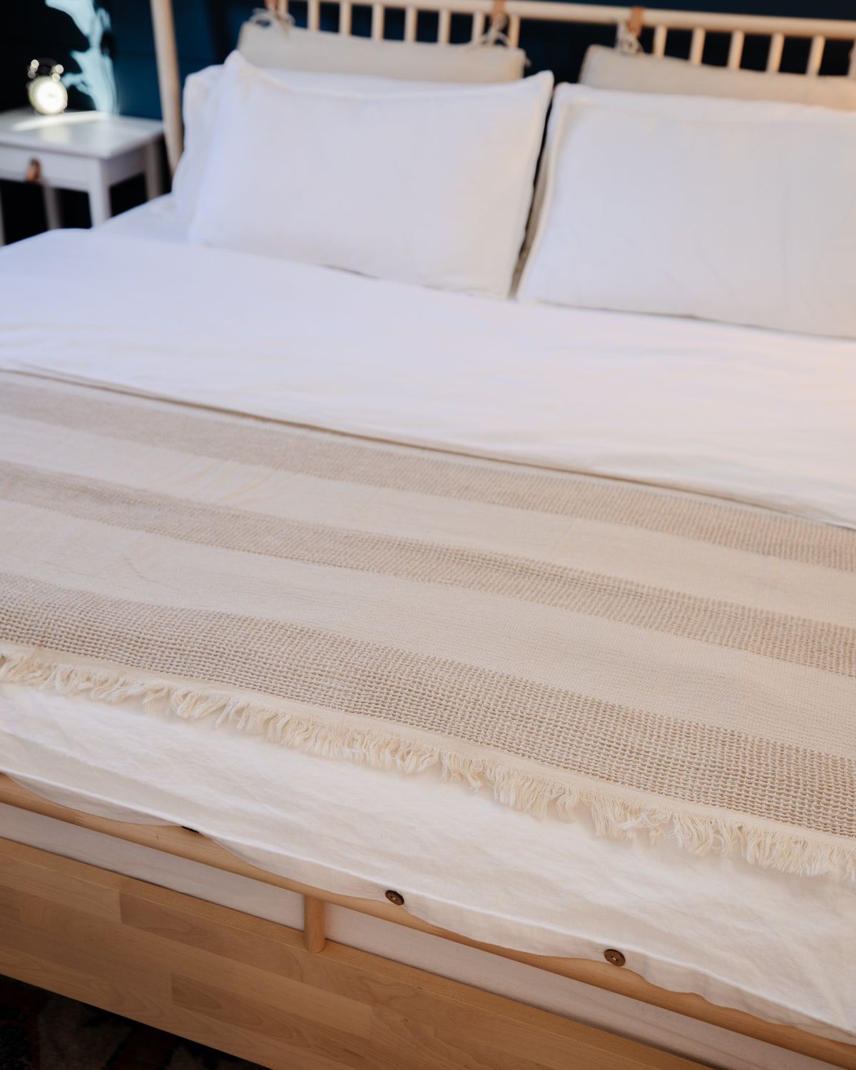 Boho Textured Stripe Beige Bedspread - King