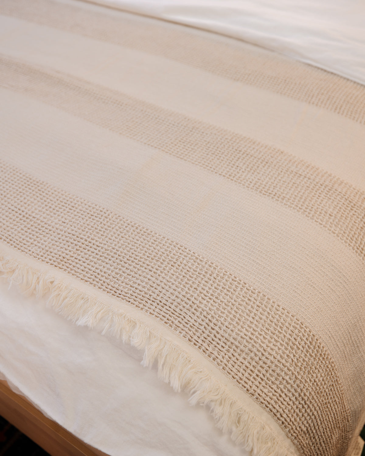 Boho Textured Stripe Beige Bedspread - King