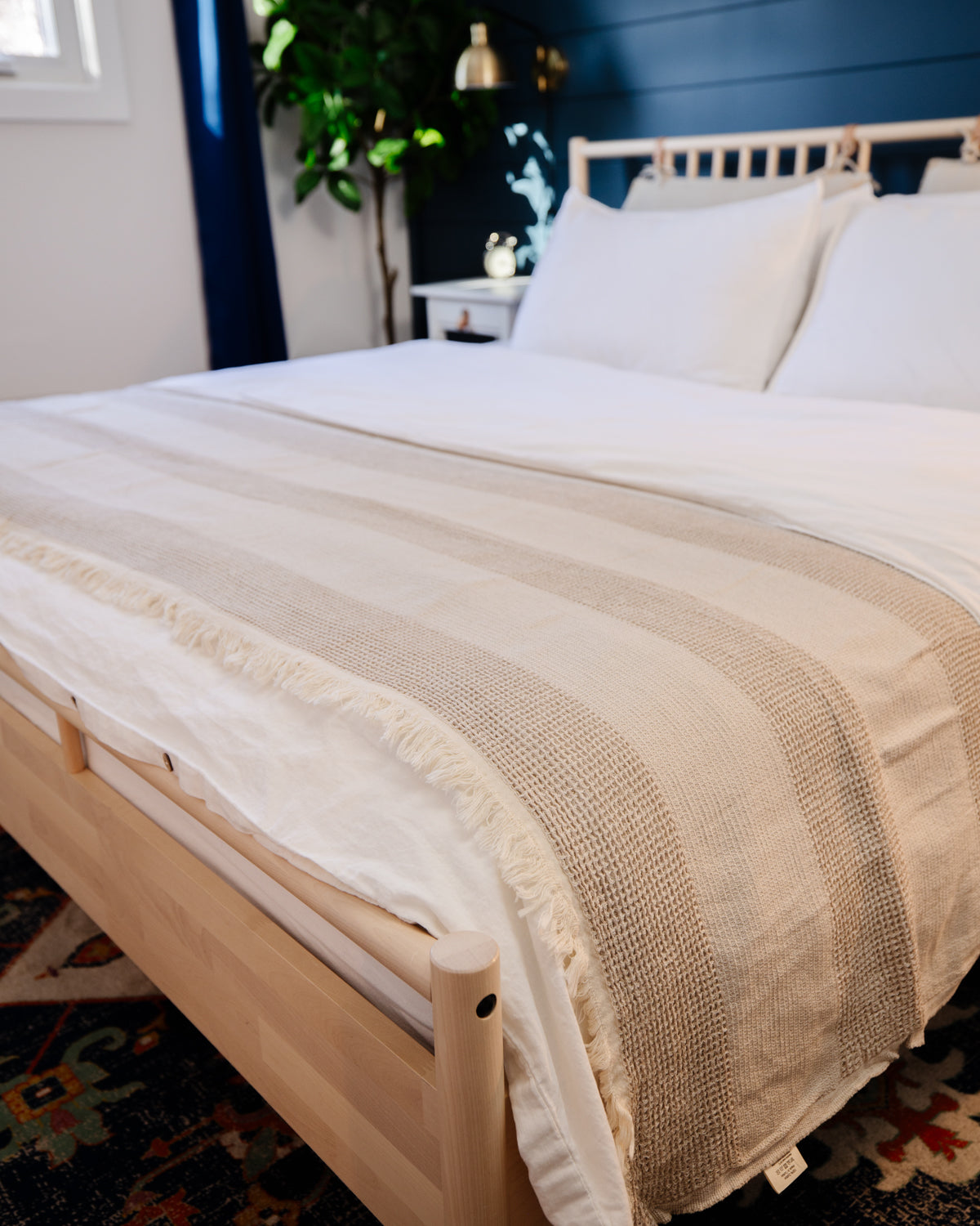 Boho Textured Stripe Beige Bedspread - King