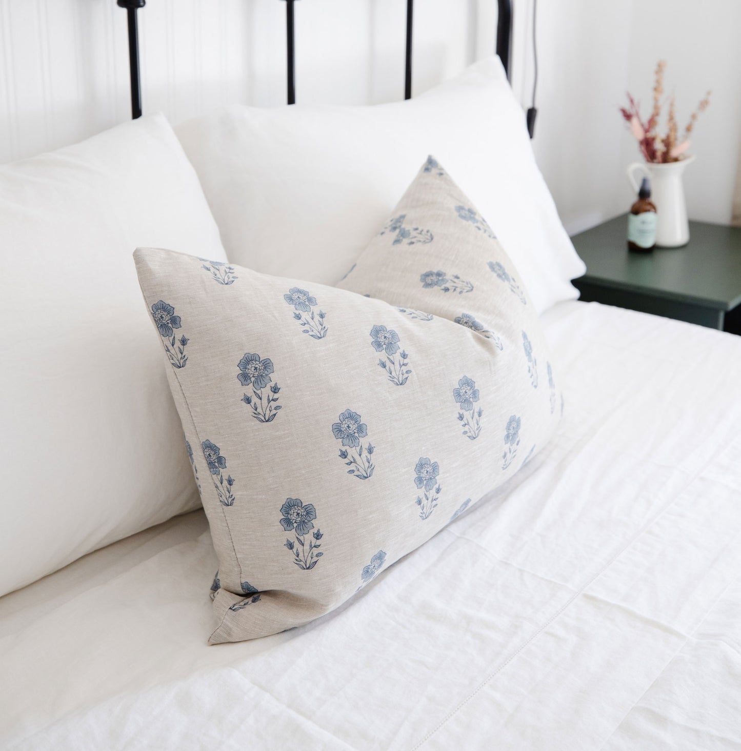 Signature Linen Petite Blue Floral Pillow Cover