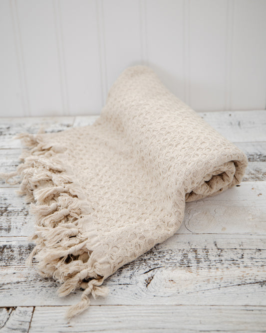 Cotton Linen Beige Throw Blanket