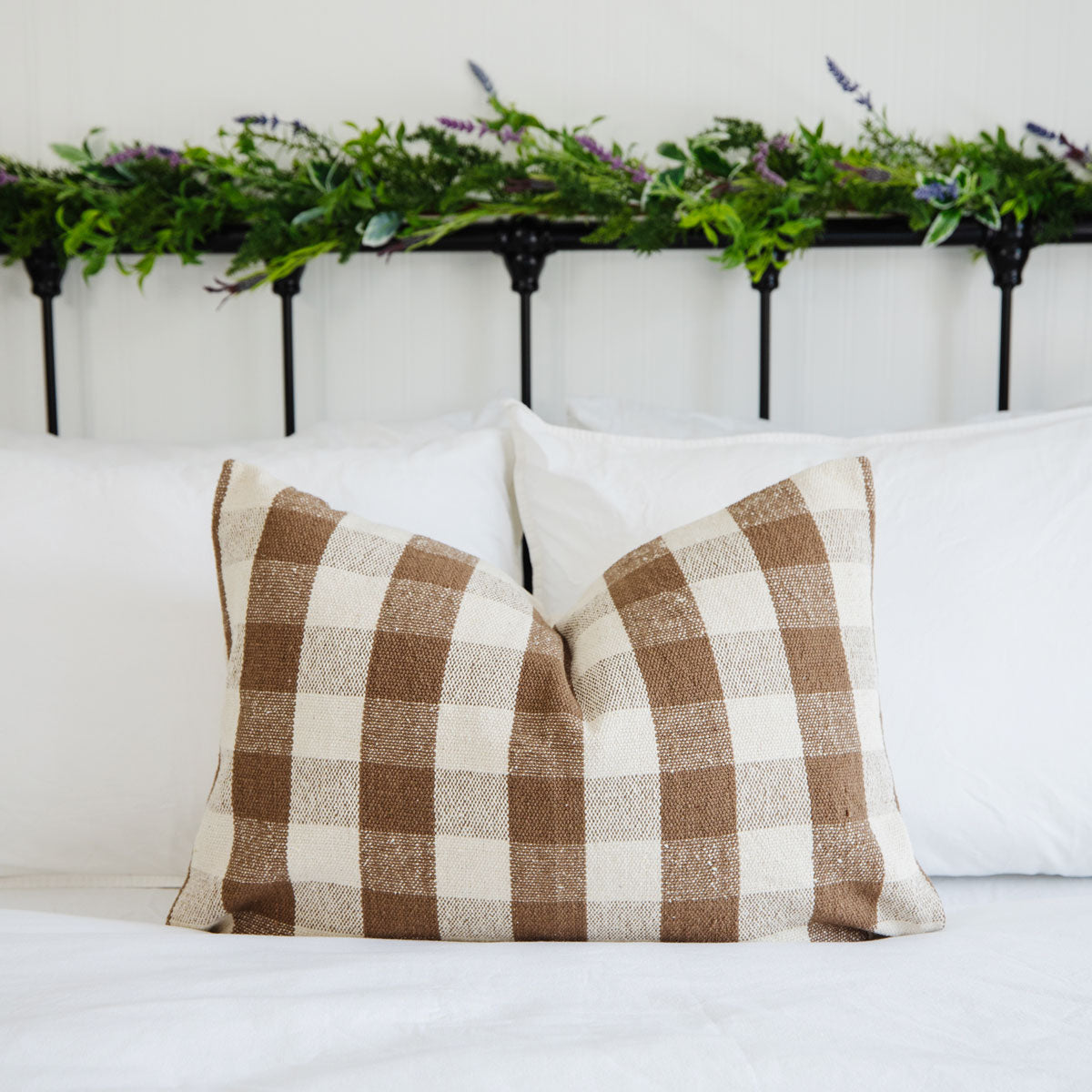 Signature Woven Brown Gingham Pillow Cover