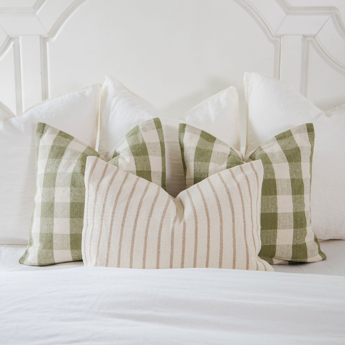 Signature Woven Olive Green Gingham Pillow Cover