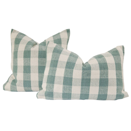 Signature Woven Warm Blue Gingham Pillow Cover