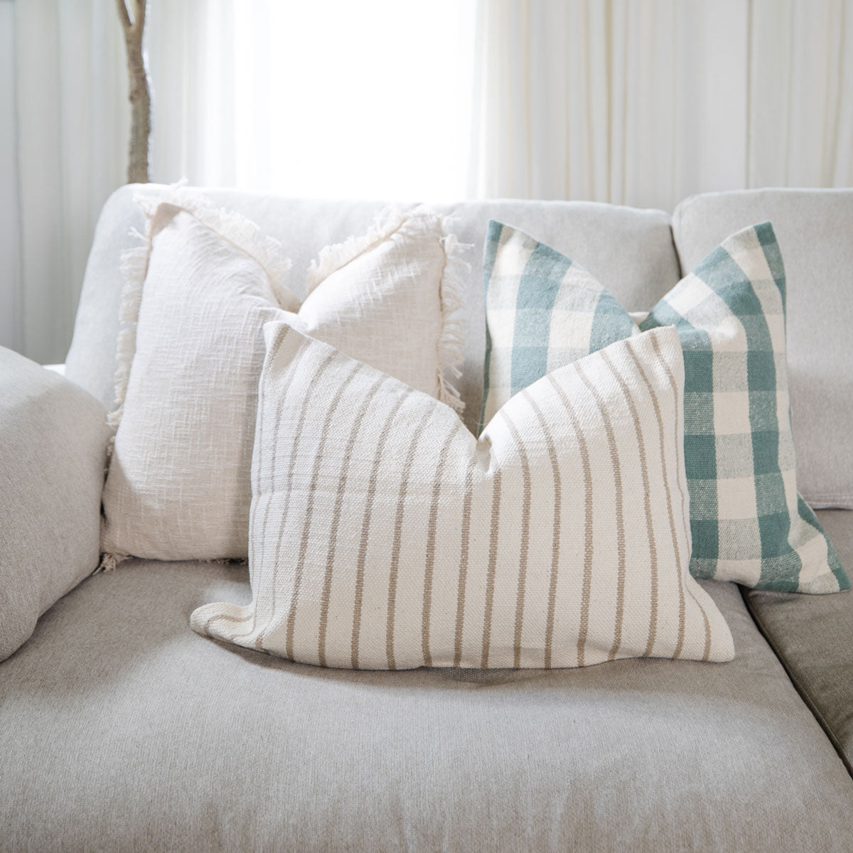 Signature Woven Warm Blue Gingham Pillow Cover