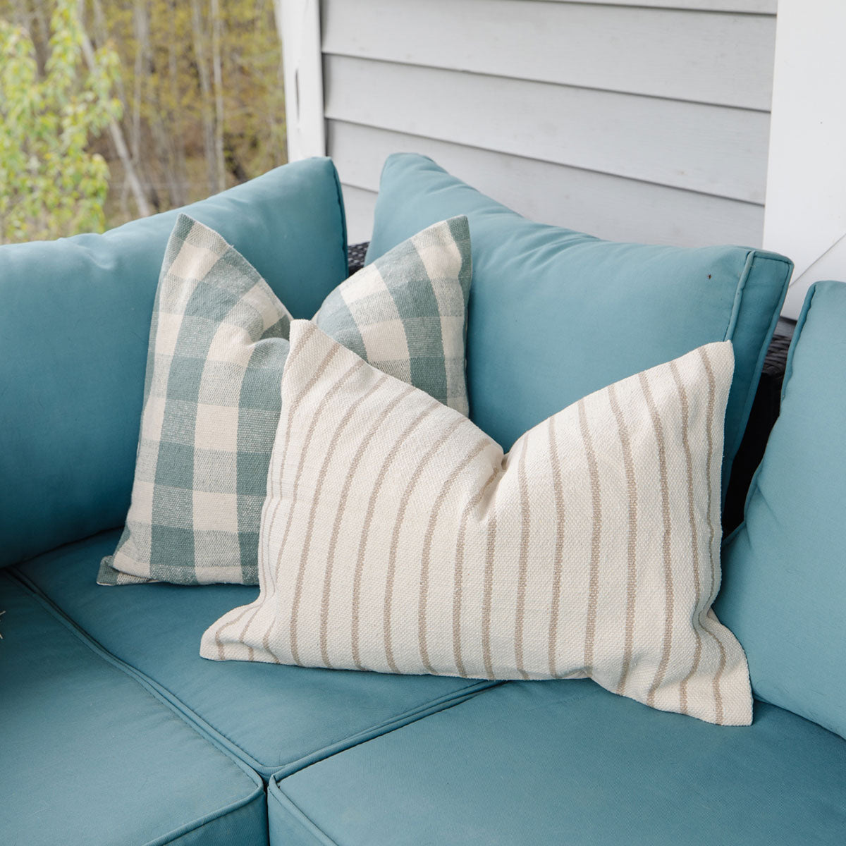 Signature Woven Warm Blue Gingham Pillow Cover