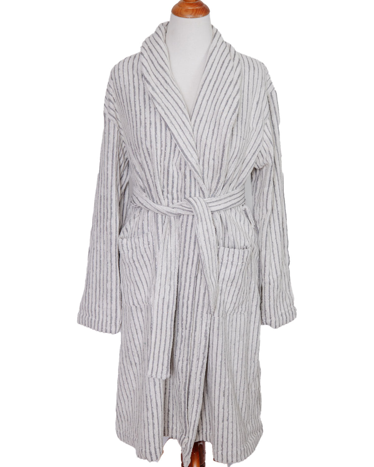 Grey Striped Terry Bathrobe