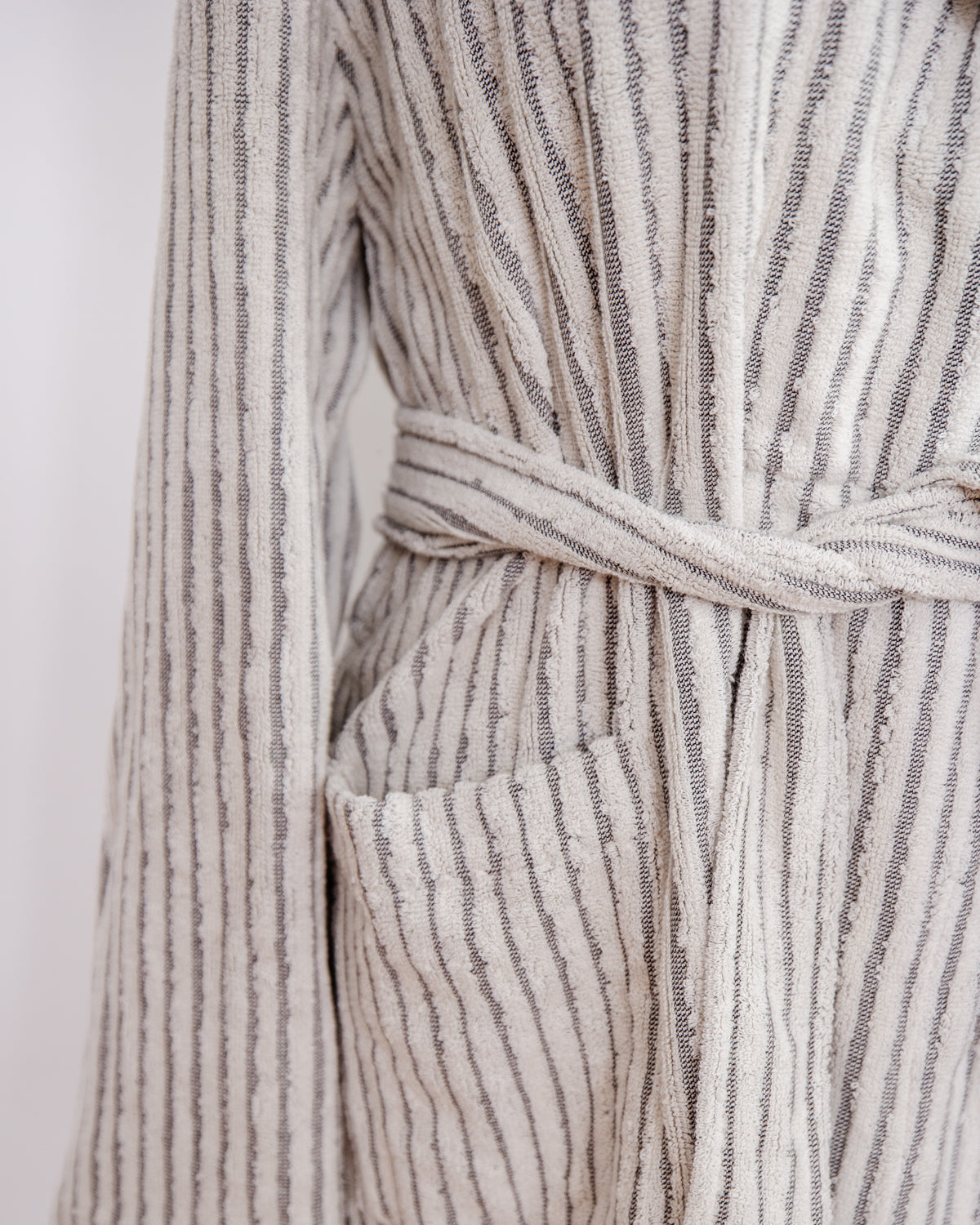 Grey Striped Terry Bathrobe