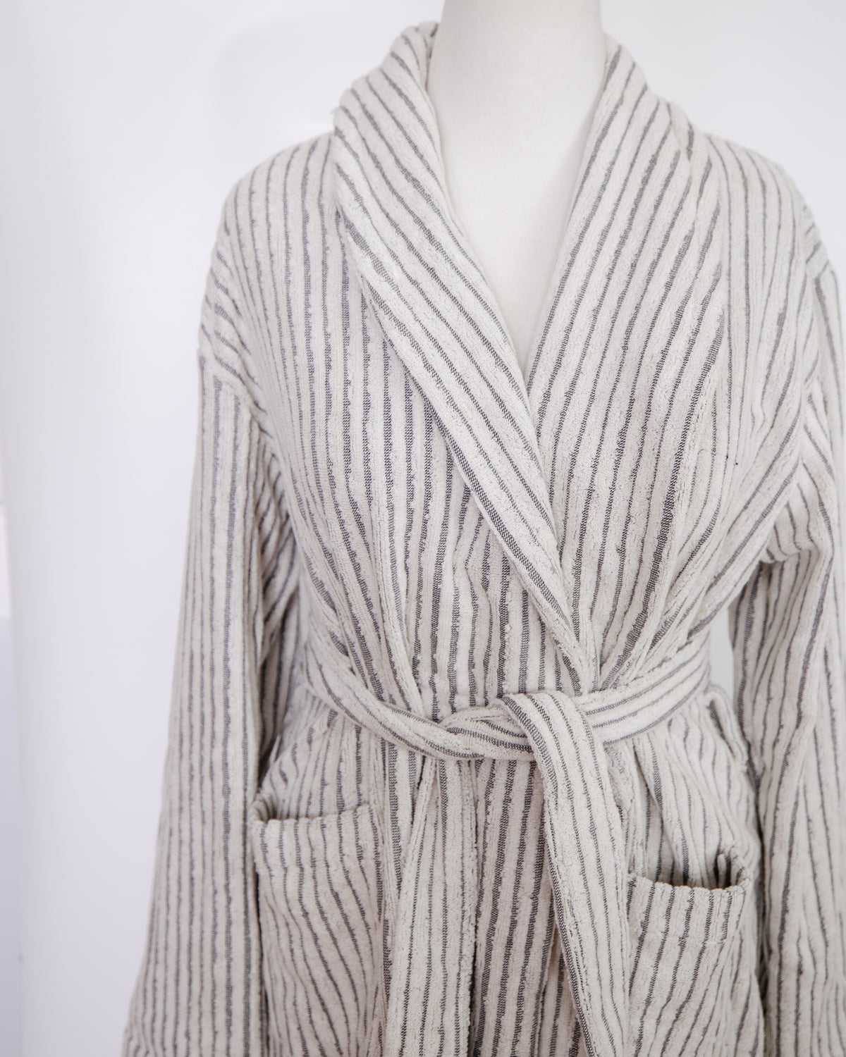 Grey Striped Terry Bathrobe