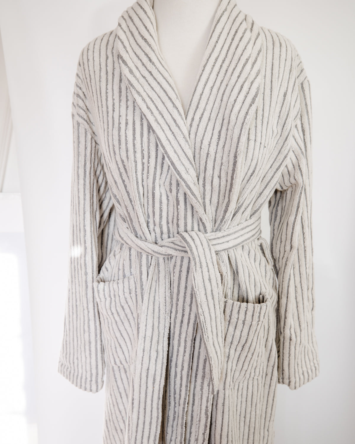 Grey Striped Terry Bathrobe