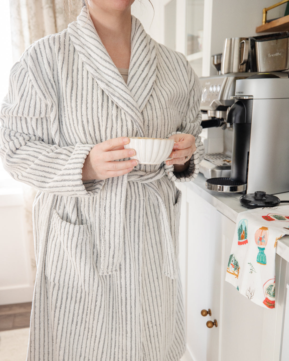 Grey Striped Terry Bathrobe