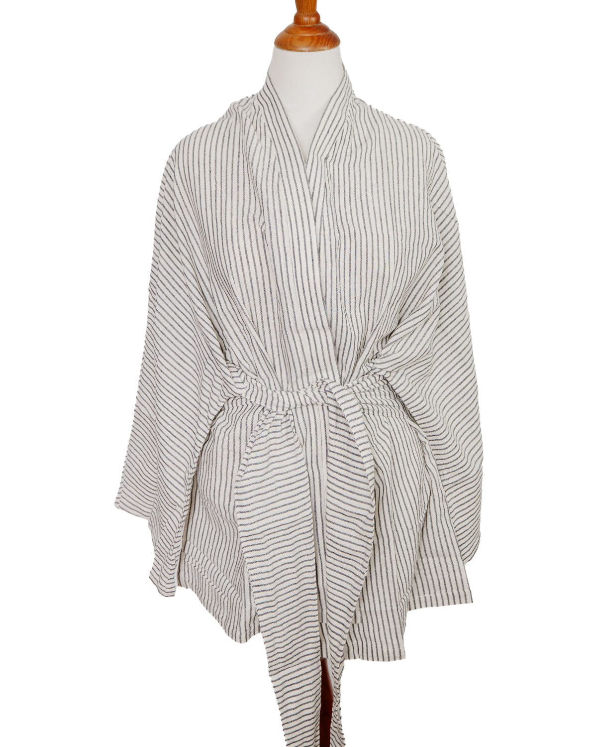 Lightweight Pinstripe Coverup with Batwing Sleeve - Short