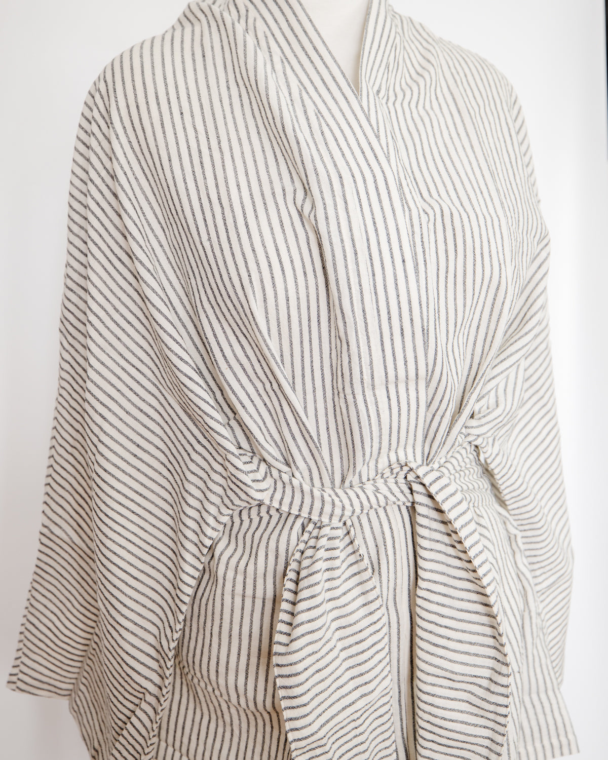 Lightweight Pinstripe Coverup with Batwing Sleeve - Short