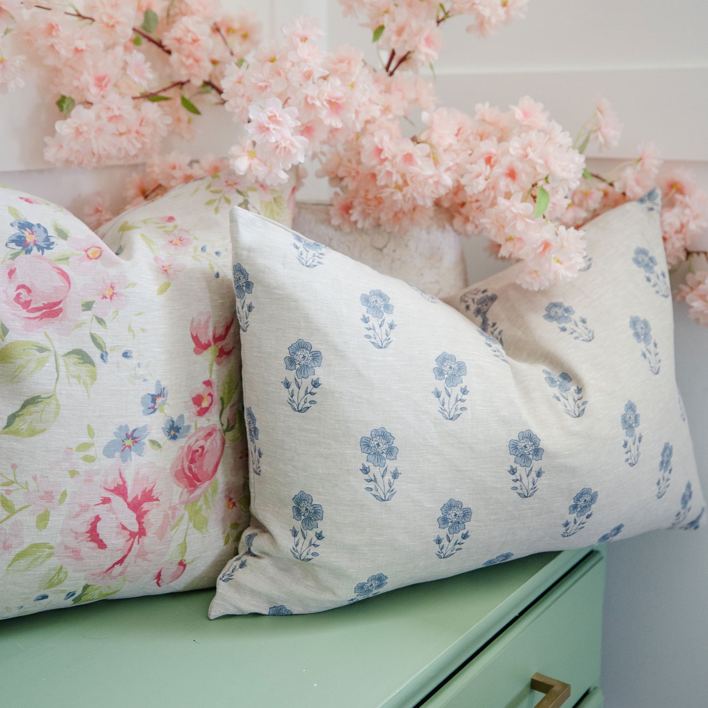 Signature Linen Petite Blue Floral Pillow Cover