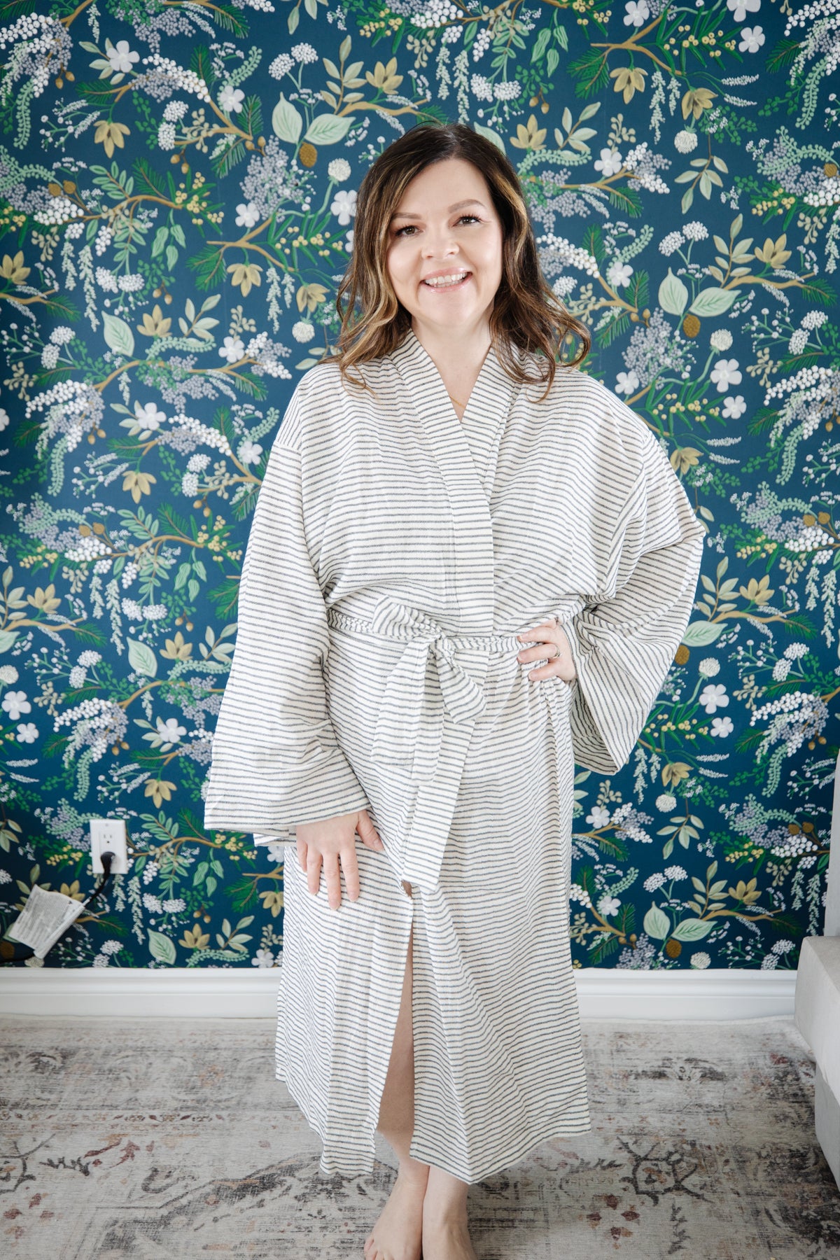 Lightweight Pinstripe Robe - Mid-length