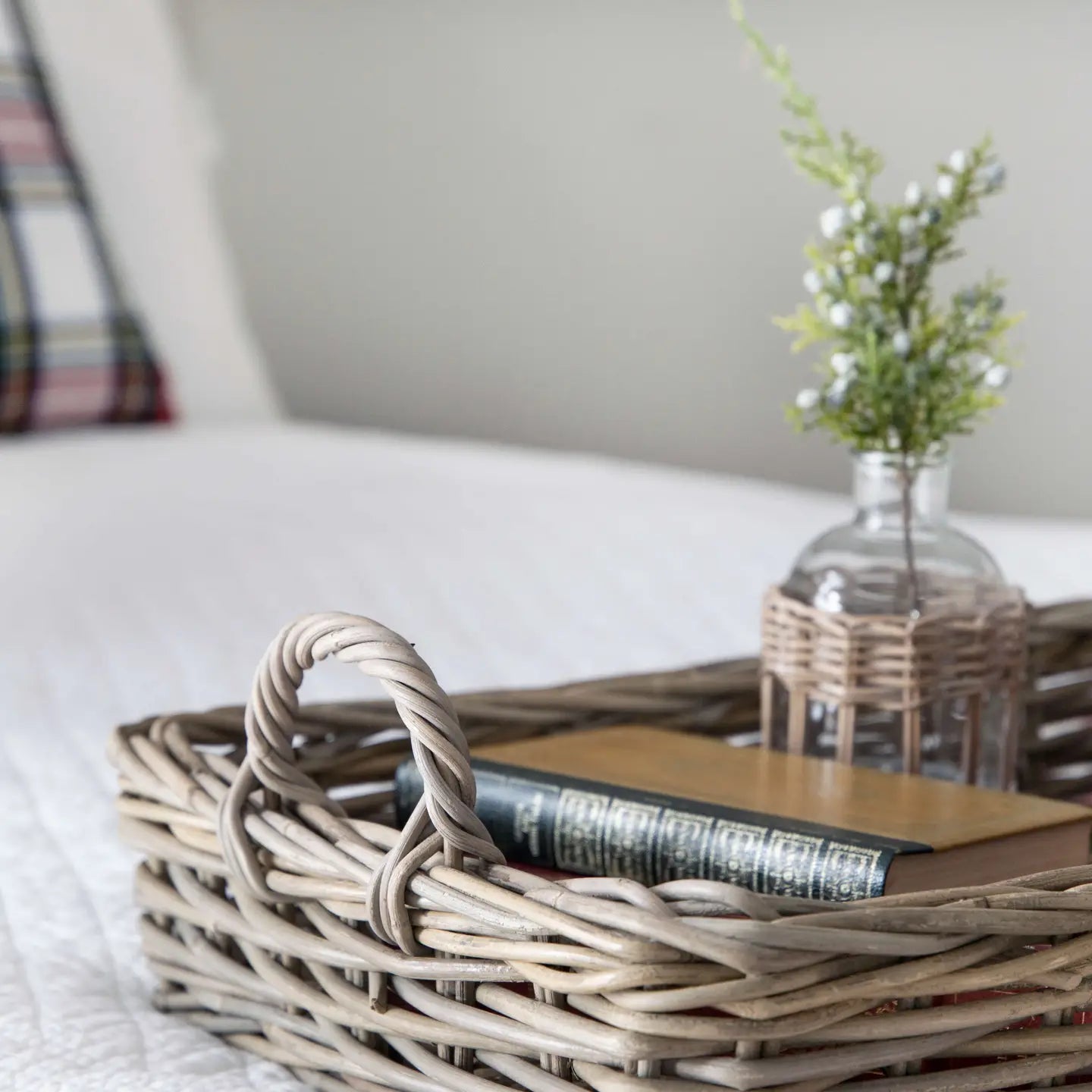 Set of 3 Low Rectangular Grey Rattan Trays